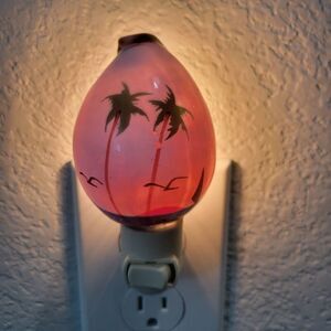 Hand Painted Tiger Cowry Shell night light sea shell beach Palm trees seagull